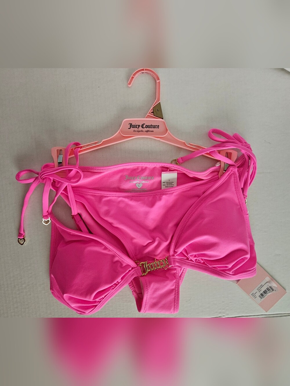 Juicy Couture Hot Pink String Bikini with Gold Logo Accent